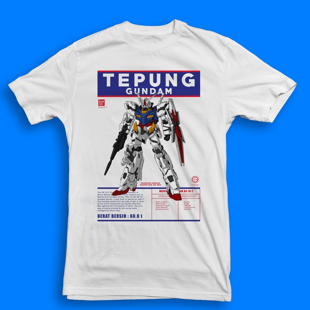 เสื้อยืดแขนสั้นลําลอง ผ้าฝ้าย 100% พิมพ์ลายกราฟฟิค Tepung Gundam พรีเมี่ยม
