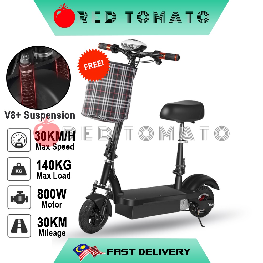 RED TOMATO 800W E-Scooter พับ E-Bike สกู๊ตเตอร์ความเร็วสูงไฟฟ้าสกู๊ตเตอร์ยาวสําหรับผู้ใหญ่ Electrik 
