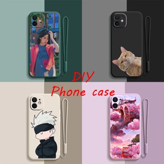 เคสโทรศัพท์มือถือ ซิลิโคน ลายรูปภาพ หลากสี พร้อมสายคล้อง DIY