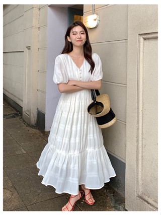 63041 ชุดเดรส ผ้าชีฟอง คอปก แต่งลูกไม้ สีพื้น สไตล์ใหม่ แฟชั่นฤดูร้อน สําหรับผู้หญิง