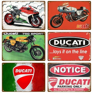 โปสเตอร์โลหะดีบุก ลาย Ducati สไตล์วินเทจ เรโทร สําหรับตกแต่งผนังบ้าน ร้านอาหาร