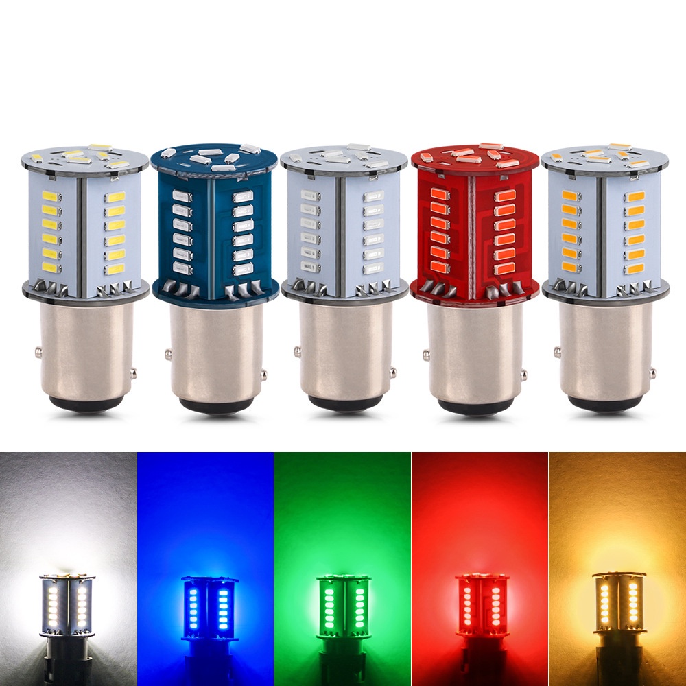หลอดไฟเบรก LED 2 ขั้ว 1157 1157 BAY15D P21/5W DC12V สีขาว สีแดง สําหรับจอดรถยนต์ รถจักรยานยนต์