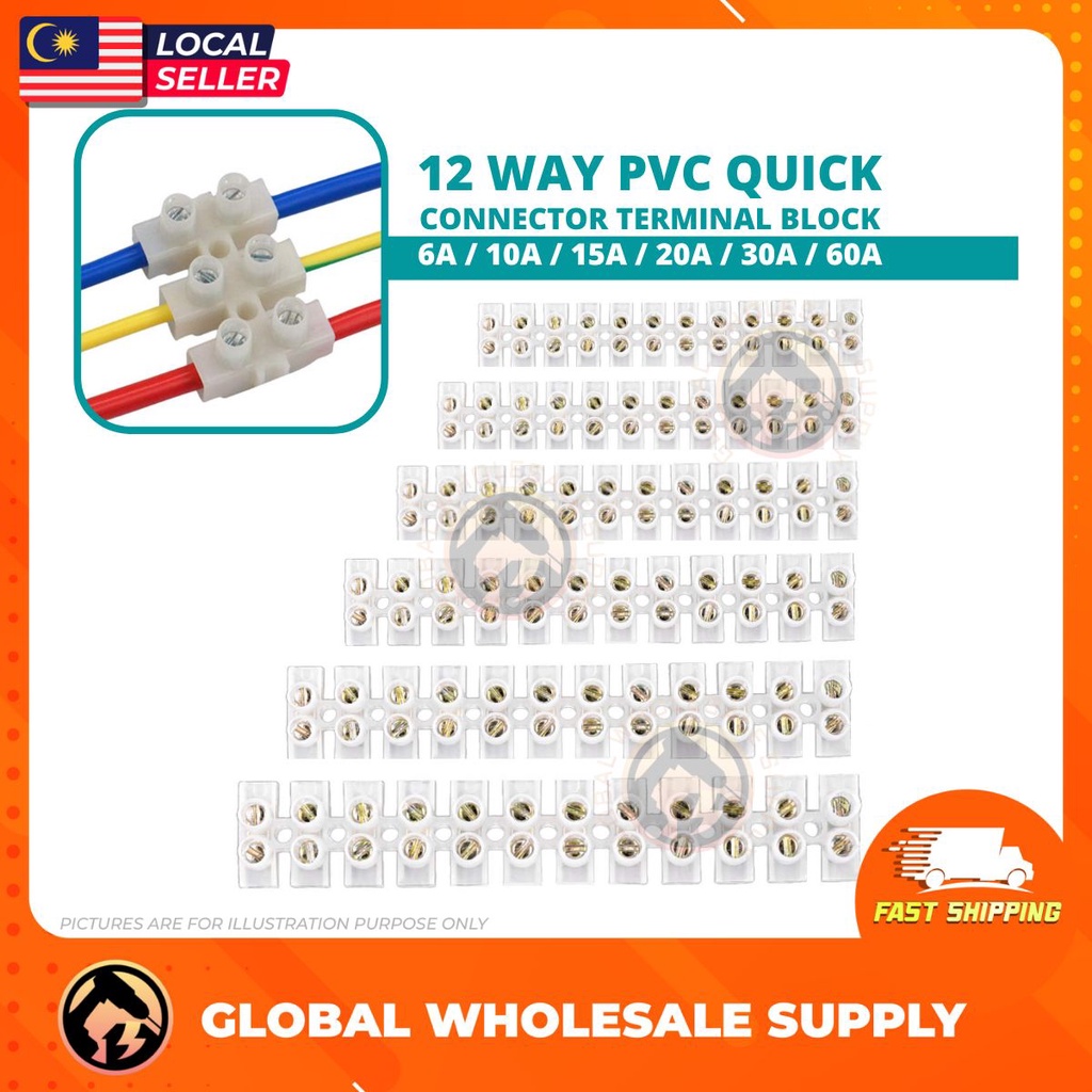 12-Way 6A, 10A, 15A 20A,30A,60A PVC Quick Cable Connector Terminal Block