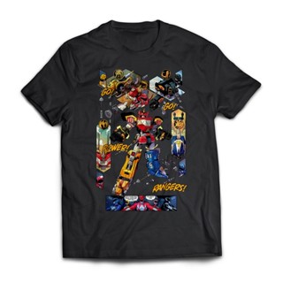 เสื้อยืดแขนสั้นลําลอง ผ้าฝ้าย 100% พิมพ์ลายกราฟฟิค The Dino Megazord พรีเมี่ยม