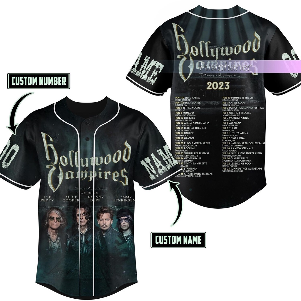 Hollywood Vampies Jersey, Johnny Depp Baseball Jersey, เสื้อ Joe Perry, เสื้อ Hollywood Vampies, ชื่