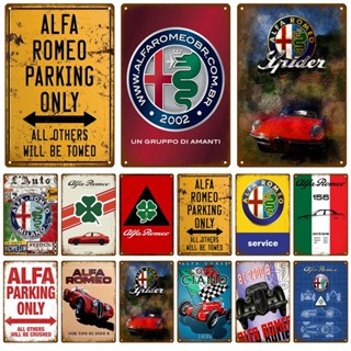 แผ่นโปสเตอร์โลหะดีบุก ลาย Alfa Romeo สไตล์วินเทจ สําหรับตกแต่งผนังรถยนต์