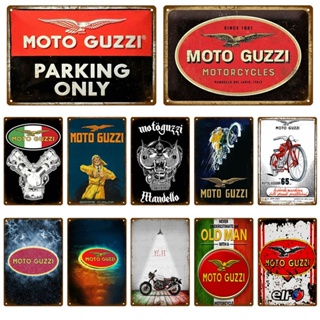 โปสเตอร์โลหะดีบุก ลาย Moto Guzzi Service สไตล์วินเทจ เรโทร สําหรับตกแต่งผนัง โรงรถ