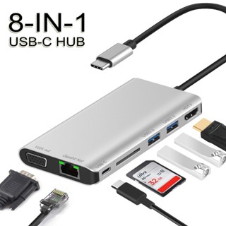 อะแดปเตอร์การ์ดรีดเดอร์ Type C สําหรับ Macbook Laptop PC Huawei P20 P30 P40 เป็นฮับ USB 3.0 HDMI TV VGA RJ45 Ethernet SD