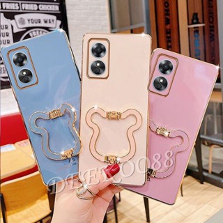 เคสโทรศัพท์มือถือ ชุบไฟฟ้า ลายหมีน่ารัก พร้อมขาตั้ง สําหรับ OPPO A98 A74 A55 54 4G 5G OPPOA98 2023