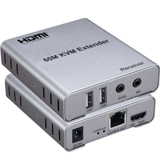 ตัวขยายสัญญาณ USB KVM HDMI 60 เมตร โดย CAT5E Cat6 RJ45 สายเคเบิลอีเธอร์เน็ต ตัวรับส่งสัญญาณเสียง วิดีโอ แปลง PC แล็ปท็อป เป็นจอทีวี