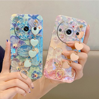 พร้อมส่ง เคสโทรศัพท์มือถือแบบนิ่ม TPU ลายภาพวาดสีน้ํามัน รูปหัวใจ ดอกไม้ พร้อมสายคล้องข้อมือ แฟชั่น สําหรับ Realme 11 Pro+ 11 Pro 11 C53