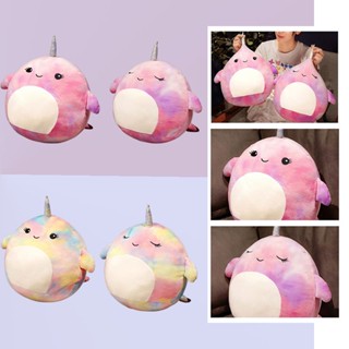 Squishmallow หมอนตุ๊กตานุ่ม รูปการ์ตูนปลาวาฬ สีรุ้ง ขนาดเล็ก ขนาดใหญ่