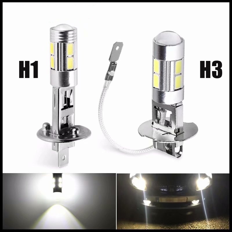 หลอดไฟ LED H1 H3 2 ชิ้น 6000K สีขาว 10-SMD 5630 สำหรับไฟตัดหมอกและไฟส่องสว่างในระหว่างการขับขี่