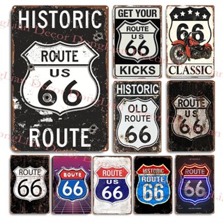 Route 66 ป้ายโลหะดีบุก สไตล์วินเทจ ย้อนยุค สําหรับตกแต่งผนัง ผับ บาร์ คลับ โรงรถ โรงรถ