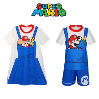 ชุดเครื่องแต่งกายคอสเพลย์ ชุดเดรส และกางเกงขาสั้น ลายการ์ตูน Super Mario สําหรับเด็ก