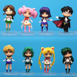 โมเดลฟิกเกอร์ อนิเมะเซเลอร์มูน Chibiusa Sailor Mercur Hino Rei ขนาด 10 ซม. ของขวัญสําหรับเด็ก 8 ชิ้น