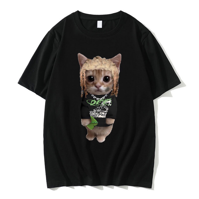 Rapper Playboi Carti Kitty Ow Funny Print T-shirt Men's Hip Hop Style Tees Male Tshirt Man Women Oversized Pure Cotton T