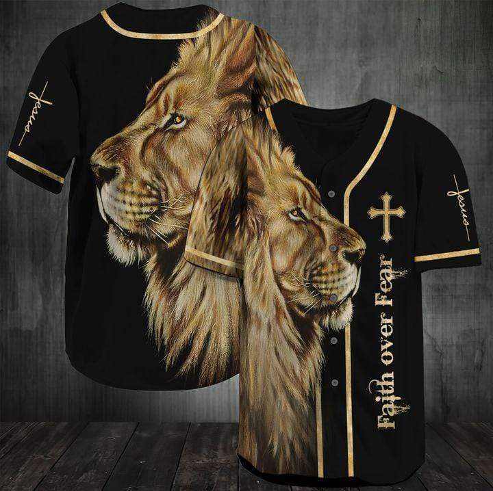 Faith Over Fear Lion King Jesus เสื้อเบสบอล