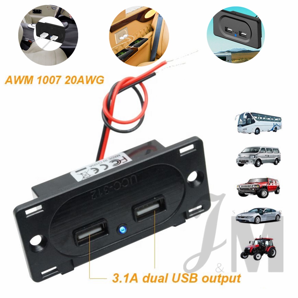 ซ็อกเก็ตชาร์จ USB คู่ 3.1A 12V 24V สําหรับรถจักรยานยนต์ รถบรรทุก ATV เรือ RV รถบัส อะแดปเตอร์ไฟ LED
