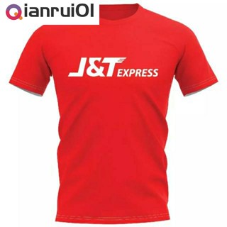 (Qianrui01) J&amp;T EXPRESS เสื้อยืด เกรดพรีเมี่ยม สกรีนแบบเฟล็ก PU สวยสดไม่แตกไม่ลอก ส่งด่วนทั่วไทย