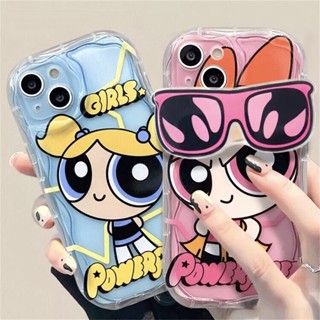 เคสโทรศัพท์มือถือแบบนิ่ม TPU ใส กันรอยกล้อง ลายการ์ตูน Powerpuff Girls พร้อมที่ตั้งวาง แฟชั่น สําหรับ Samsung Galaxy A31 A32 A33 A34 A53 A54 A72 A73