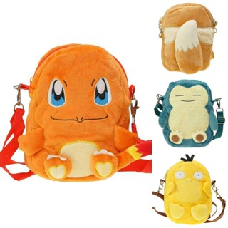 Snorlax Pikachu Pokemon Charmander Eevee Psyduck กระเป๋าเป้สะพายหลัง มีซิป สําหรับเด็ก