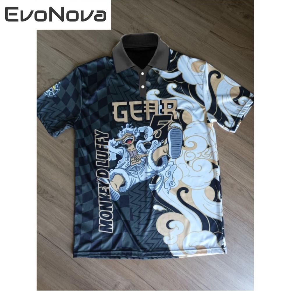 Evonova Retro Collar Jersey Luffy Gear 5 Jersey Anmie One Piece Baju Lelaki Full Sublimation Tshirt Retro Collar Baju