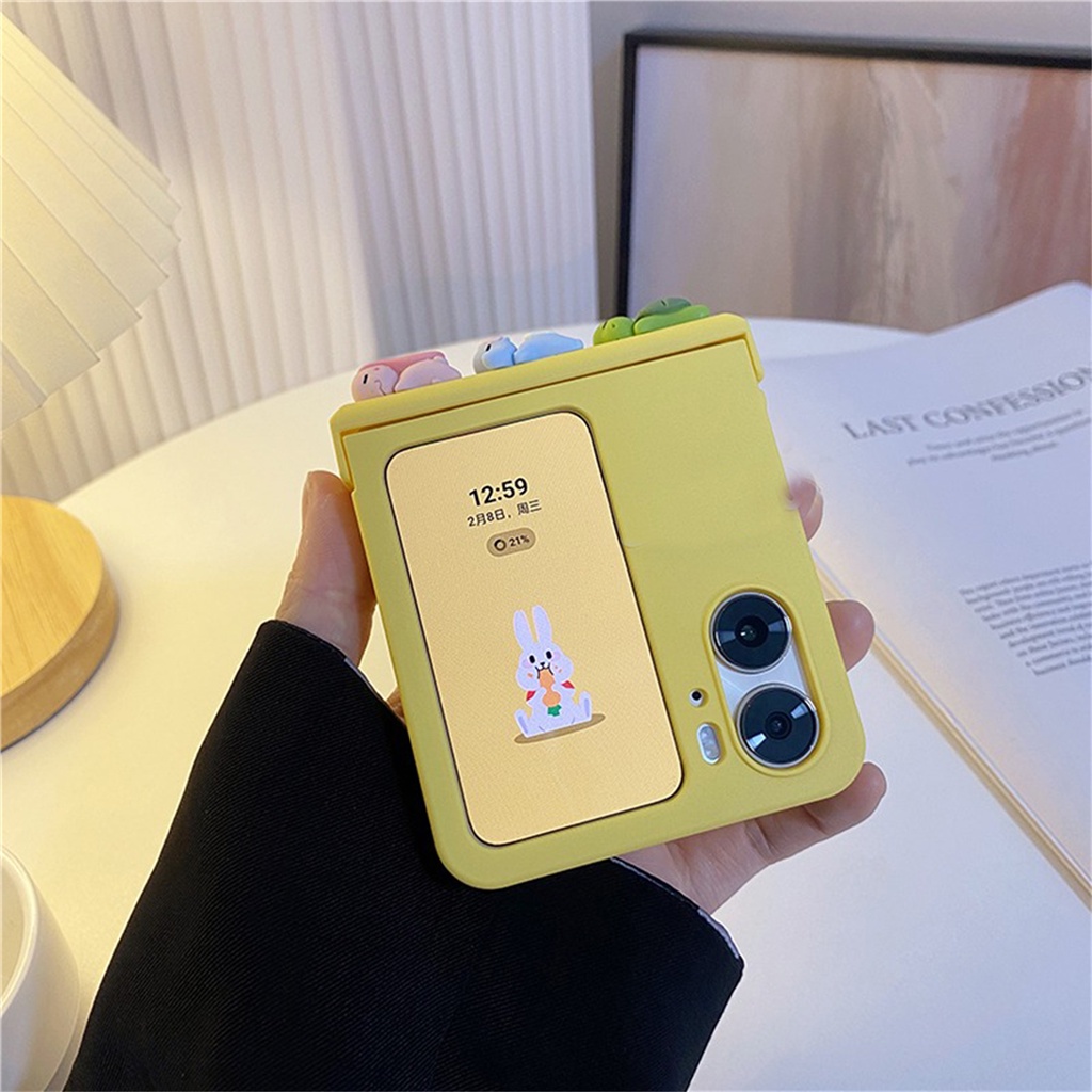 เคสโทรศัพท์มือถือ ฝาพับ ลายการ์ตูนกระต่าย ช้าง เต่า 3D น่ารัก สไตล์เกาหลี สีฟ้า สีม่วง สําหรับ OPPO Find N2 Flip findn2 Find N3