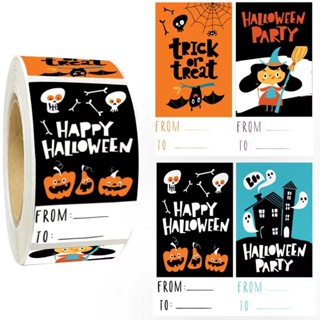 สติกเกอร์ฉลาก ลายสัตว์ตลก HAPPY HALLOWEEN สําหรับติดตกแต่งกล่องของขวัญ 300 ชิ้น ต่อม้วน