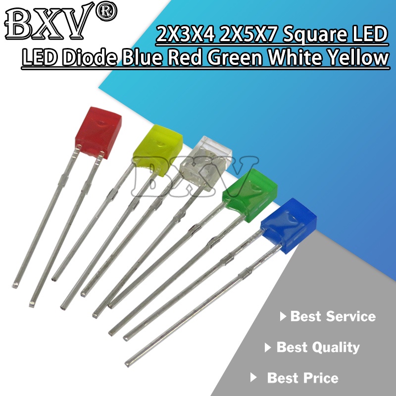 100PCS 2X3X4 2X5X7 Square LED 234 257 ใหม่ Light Emitting Diode สีฟ้า แดง เขียว ขาว เหลือง อิเล็กทรอนิกส์ DIY ชุด
