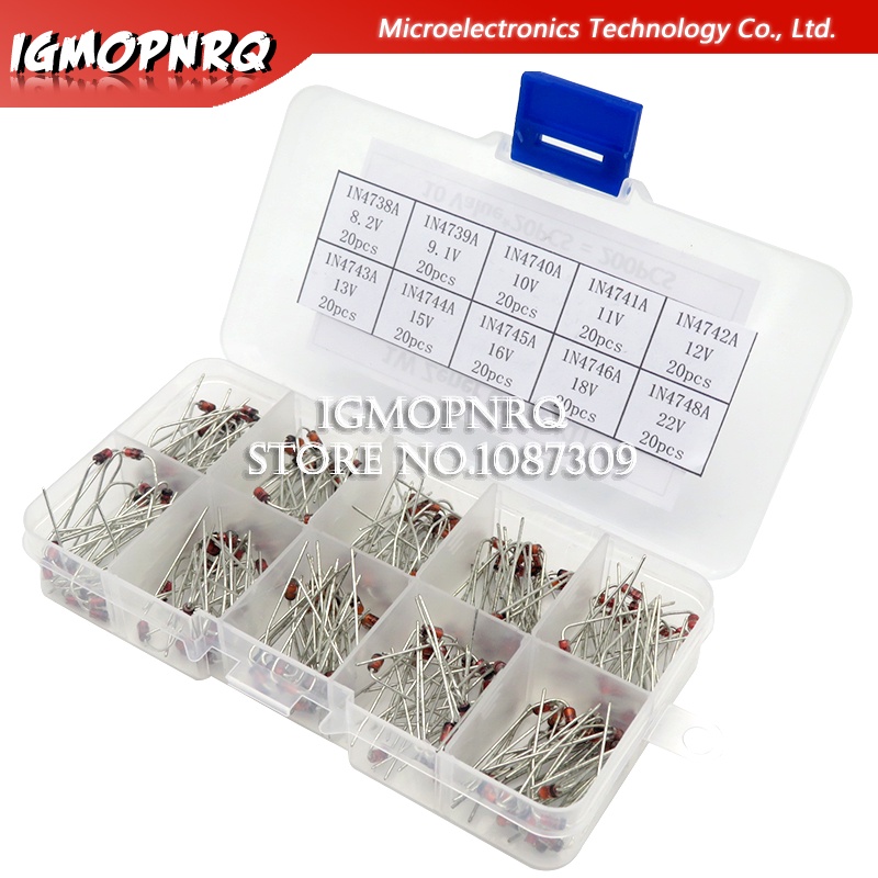 10 ค่า * 20PCS Zener Diode Assortment igmopnrq diy ชุดอิเล็กทรอนิกส์แพ็ค 8.2V 9.1V 10V 11V 12V 13V 1