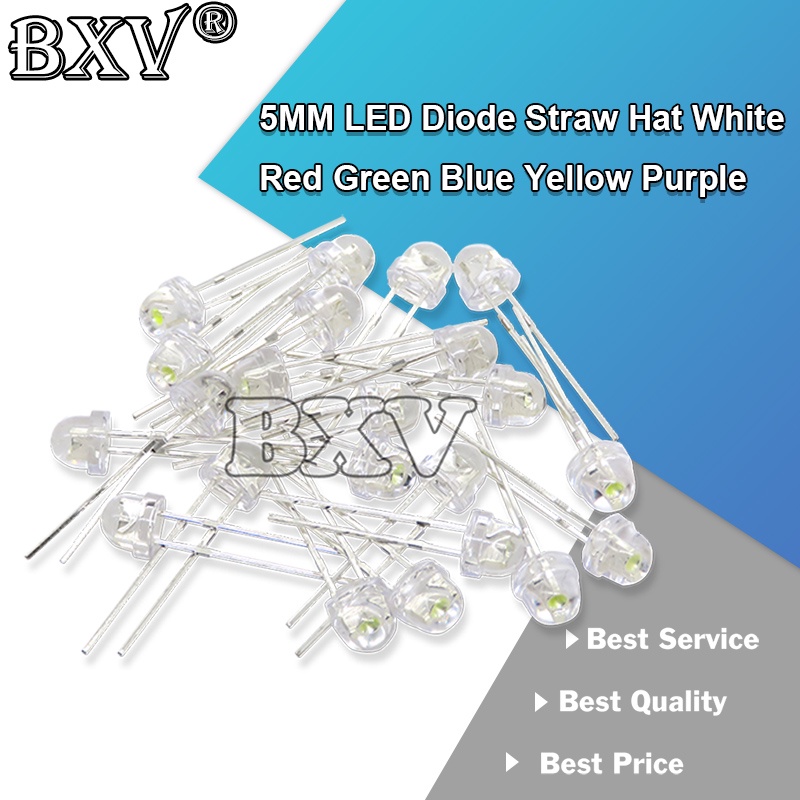 ไดโอดเปล่งแสง LED 5 มม. สีขาว แดง เขียว ฟ้า เหลือง ม่วง 100 ชิ้น