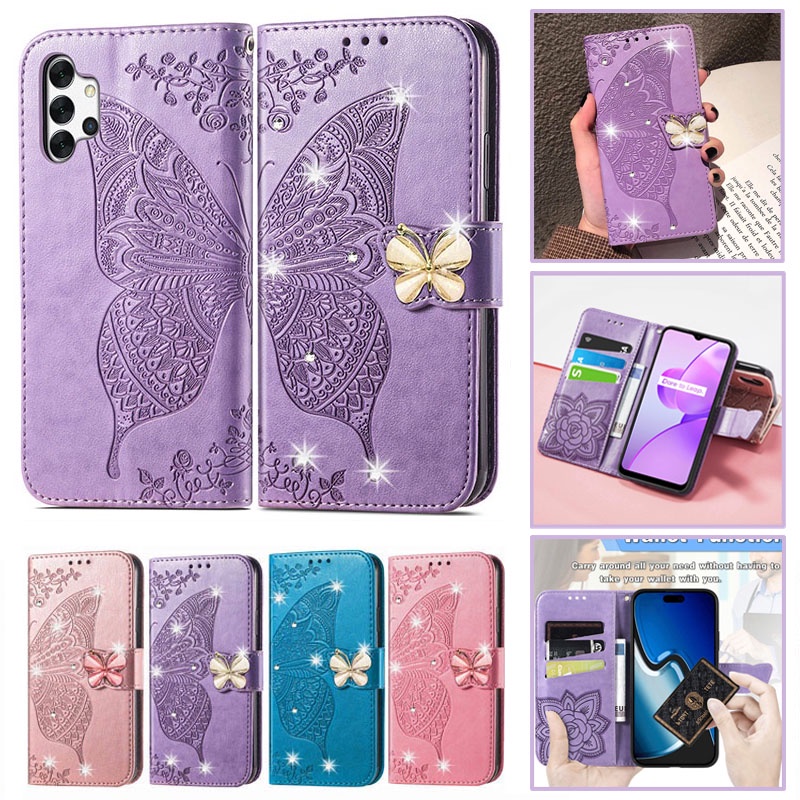 กระเป๋าสตางค์สําหรับRealme C71 C67 C75 C63 C61 C67 C53 C51 C55 C65 Kickstandเพชรหนังผู้หญิงฝาครอบโทรศัพท์แม่เหล็กผู้ถือบัตรปลอกโทรศัพท์ – โปรปัง