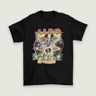 เสื้อยืดแขนสั้น คอกลม พิมพ์ลายคอนเสิร์ต UFO 80s สีดํา สไตล์วินเทจ