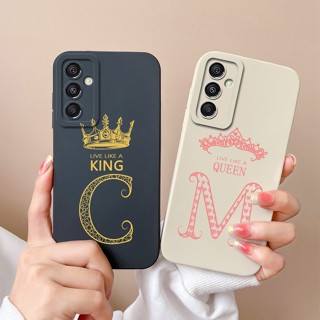 เคสโทรศัพท์มือถือ ซิลิโคนนิ่ม บางมาก ลายตัวอักษรมงกุฎ สีดํา ขาว หรูหรา สําหรับ Samsung Galaxy M34 5G M 34 5G