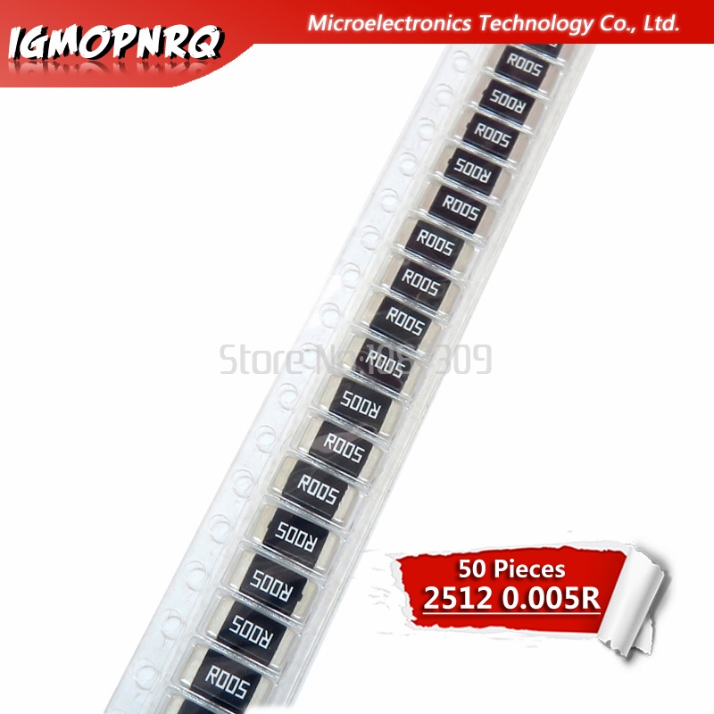 50PCS 2512 ตัวต้านทาน SMD 5% ตัวต้านทานอัลลอยด์ 2W 0.0005R 0.0005 โอห์ม 5mR R005 ใหม่