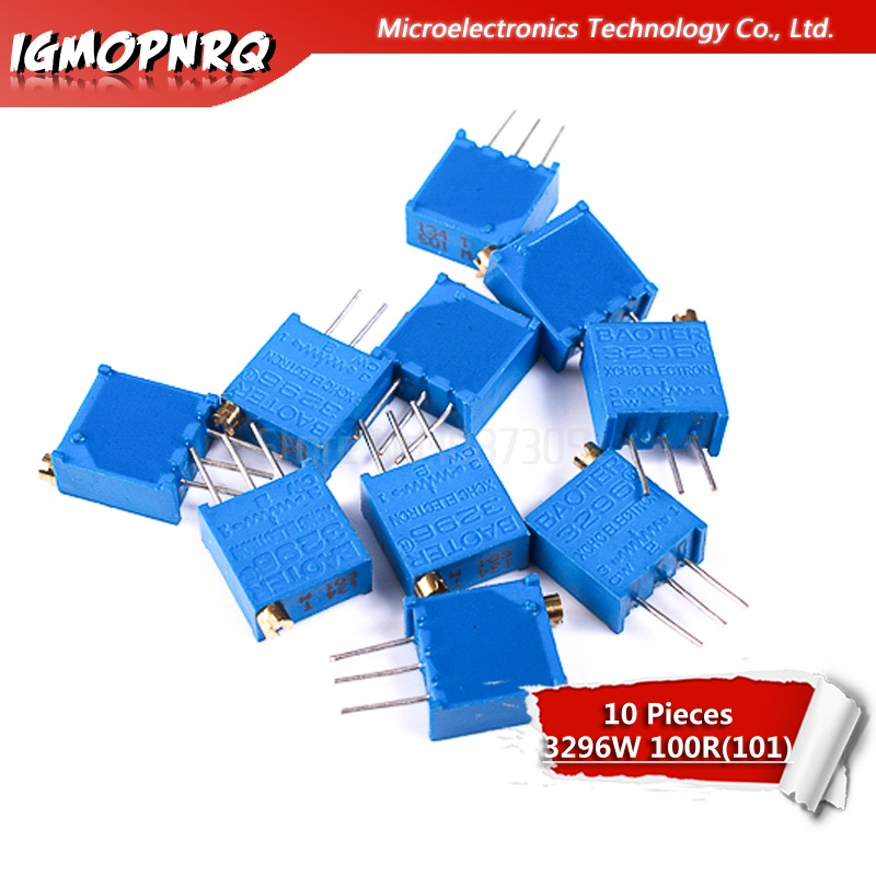 1lot = 10 ชิ้น 3296W-101 3296 100 โอห์ม Multiturn Trimmer Potentiometer ด้านบนควบคุมปรับความต้านทาน 