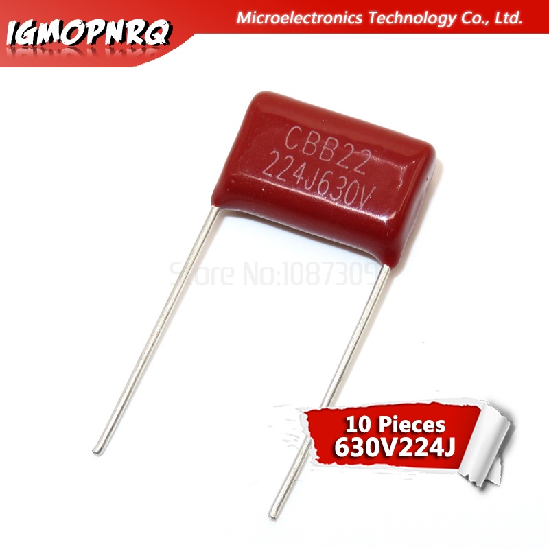 ตัวเก็บประจุฟิล์มโพลีโพรพีลีน 630V224J 0.22UF Pitch 15 มม. 224 630V 220nf igmopnrq CBB 10 ชิ้น