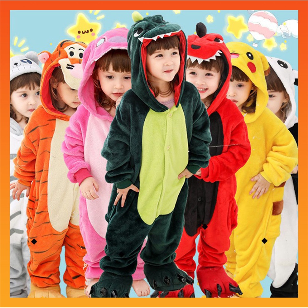 Kigurumi ไดโนเสาร์ ปิกาจู Stitch Onesies เด็ก เด็ก ชุดนอนผ้าสักหลาด จั๊มสูท ผู้หญิง ผู้ชาย ชุดนอน อะนิเมะ คอสเพลย์ เครื่องแต่งกาย