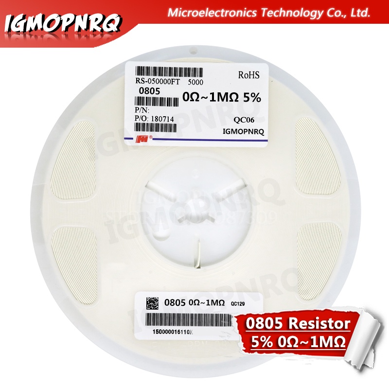 1Reel 5000pcs 0805 SMD 5% ชิปต้านทานความต้านทานตัวต้านทาน 0 ~ 10R 0R 1R 5.1R 10R Patch