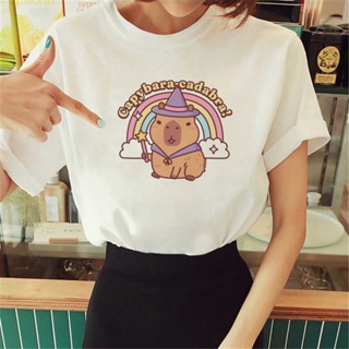 เสื้อยืด พิมพ์ลายอนิเมะ Capybara สไตล์ฮาราจูกุ สําหรับผู้หญิง