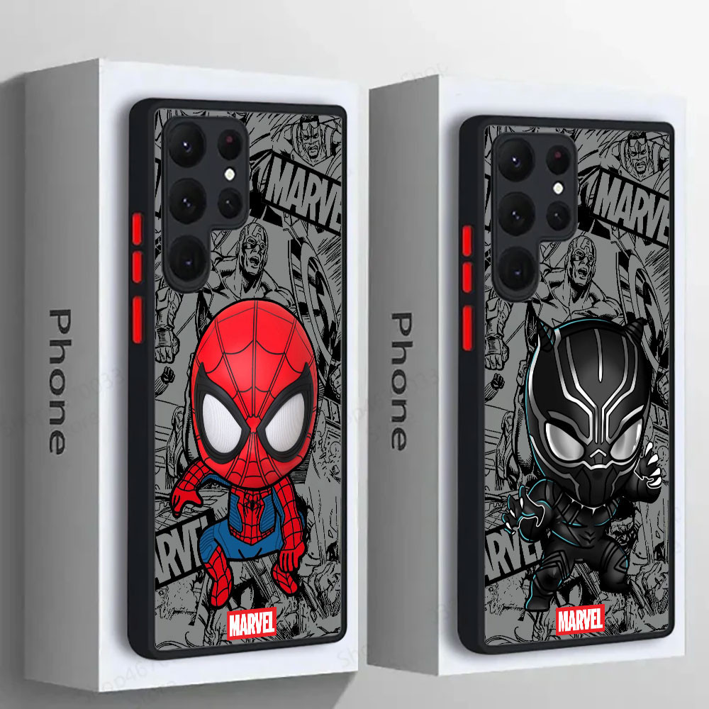 น่ารัก Spiderman Black Panther Ironman Venom Marvel ซิลิโคนเคสโทรศัพท์สําหรับ Samsung S25 Ultra S24 S23 S21 S20 FE S22 Plus S24FE 5G โปร่งใส Frosted Galaxy หมายเหตุ 20 Ultra กันกระแทก