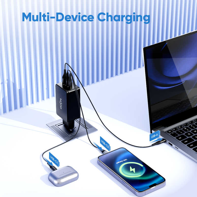 ❥ ARZOPA USB C 65 W Usb-C แหล่งจ่ายไฟ Gan 3 พอร์ต Fast Charger PPS เครื่