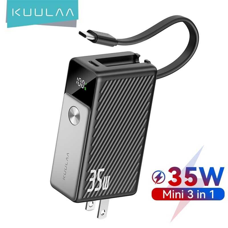 ❤ Kuulaa 35W 5000Mah Powerbank มีสายชาร์จและปลั๊กในตัว Power Bank สายชาร์จ/ขาปลั๊กในตัว For Iph
