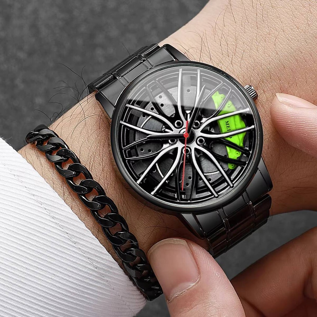 นาฬิกาข้อมือผู้ชายรถยนต์ Quad-Pack - หน้าปัดล้อ 3 มิติ ชุดควอตซ์สายเหล็ก (แกะกล่อง) - รูปที่ 7