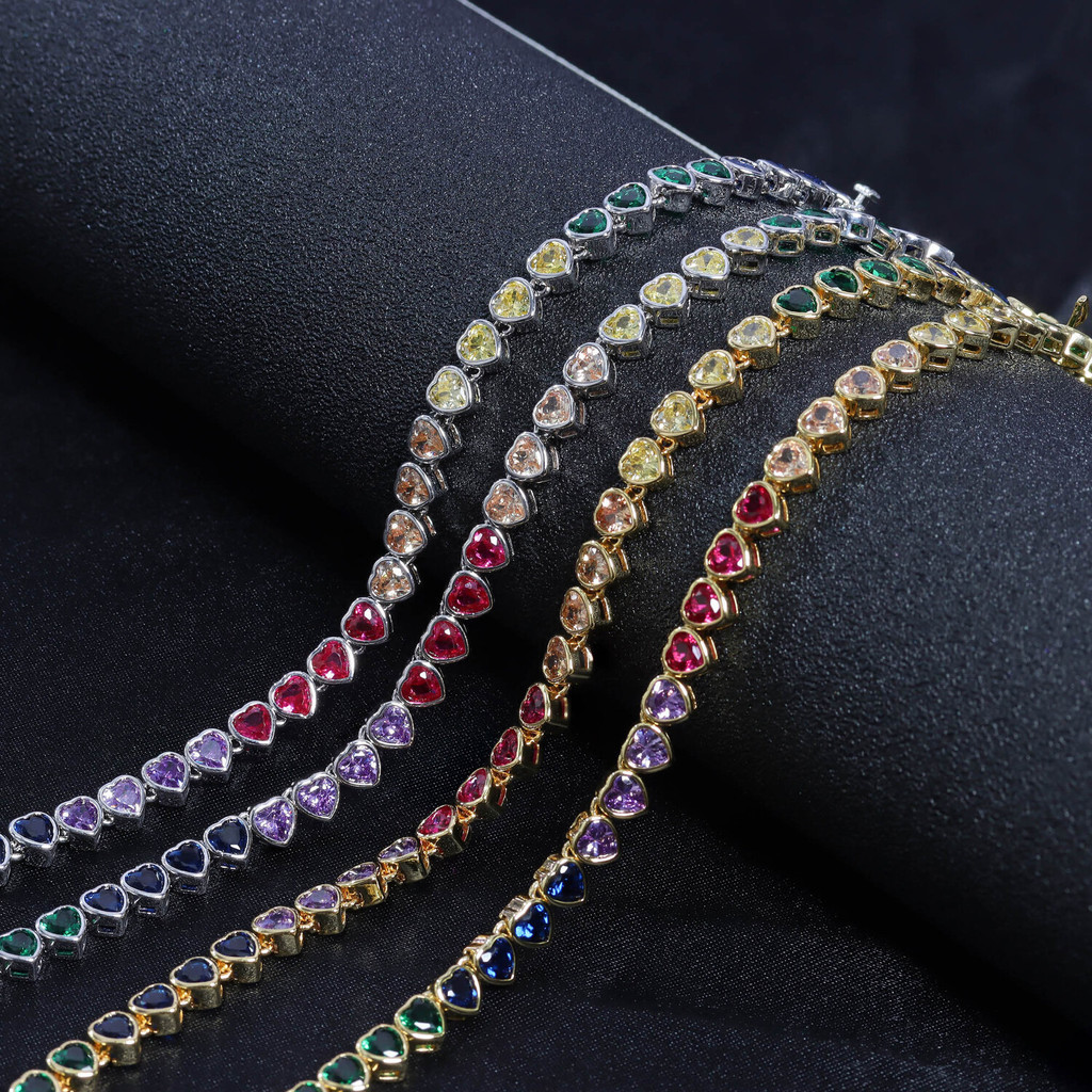 Rivieras Hot Sale 4mm Heart Mix Color Gold Plated Women Fashion Zircon Party Necklaces