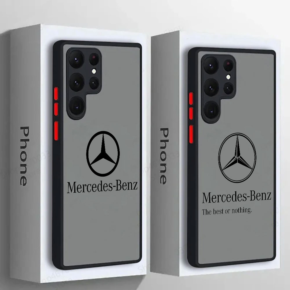 Mercedes โลโก้ Mercedes Benz เคสโทรศัพท์ซิลิโคนสําหรับ Samsung S25 Ultra S24 S23 S21 S20 FE S22 Plus S24FE 5G โปร่งใส Frosted Galaxy หมายเหตุ 20 Ultra ฝาครอบกันกระแทก