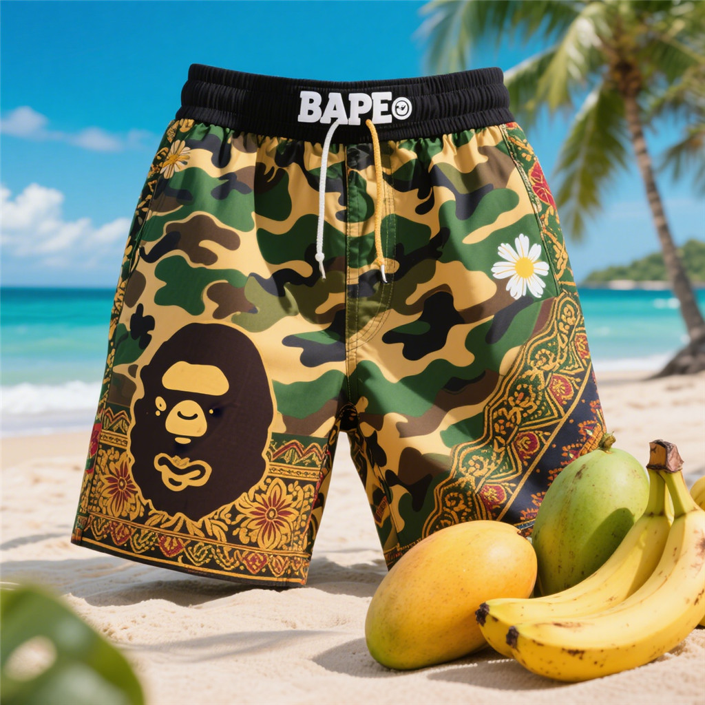 ใหม่ BAPEe Ape Head แฟชั่นผู้ชายผู้หญิงกางเกงขาสั้นชายหาดลําลอง2
