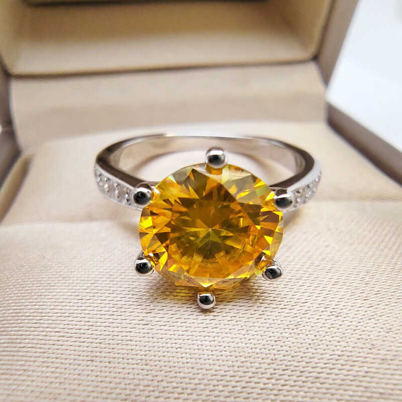 Yellow Mosantine 2CT/3CT Women's Ring 9MM Passed Diamond Test 100% - S Sier Jewelry Party Birthday