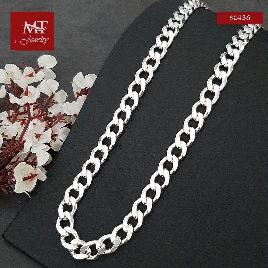 MT สร้อยคอเงินแท้ ลายเลส งานอิตาลี กว้าง 8.5 มม. ยาว 20 นิ้ว ใส่ได้ทั้ง ผู้ชาย ผู้หญิง (sc436) MT J